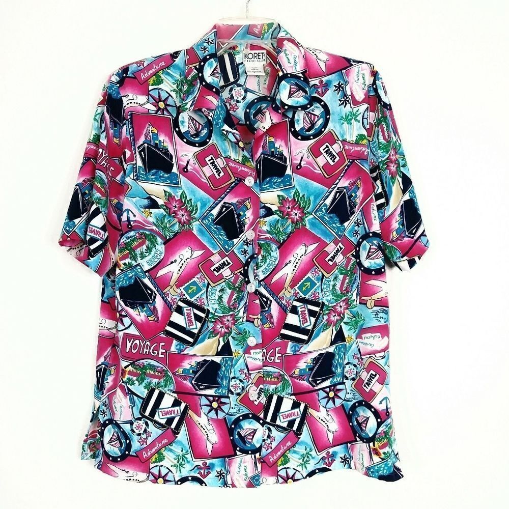 Vintage Pink Travel Vacation Themed Hawaiian Shirt